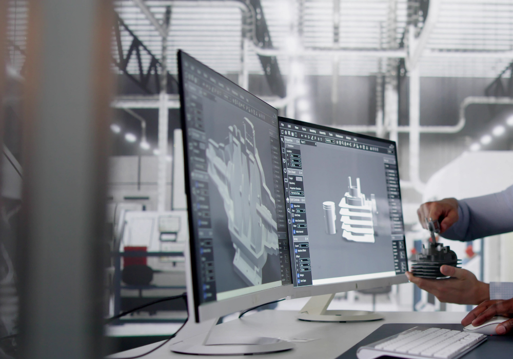 CAD-Planung einer Schutzeinhausung am Bildschirm bei HB Fertigungs GmbH in Stuhr